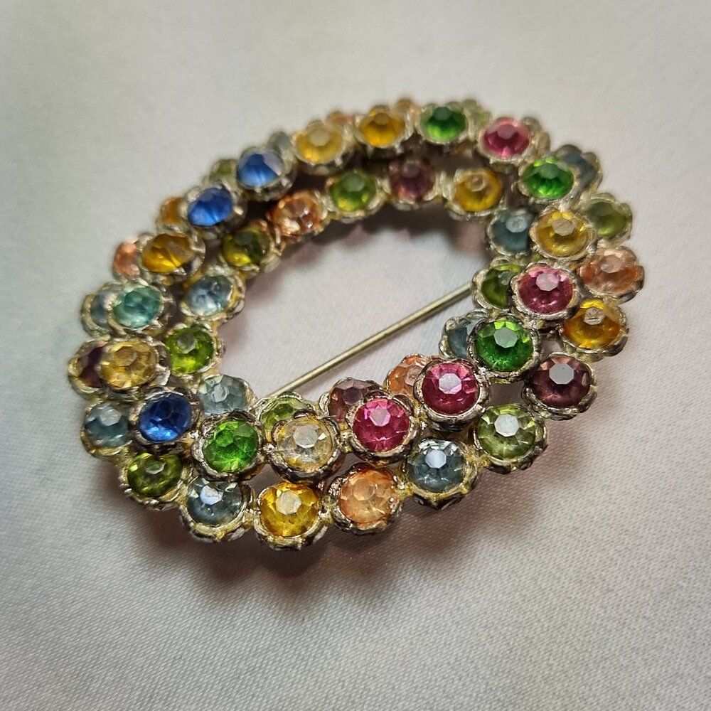 1920's Rainbow Rhinestone Three Row Pin - Picture 3 of 5